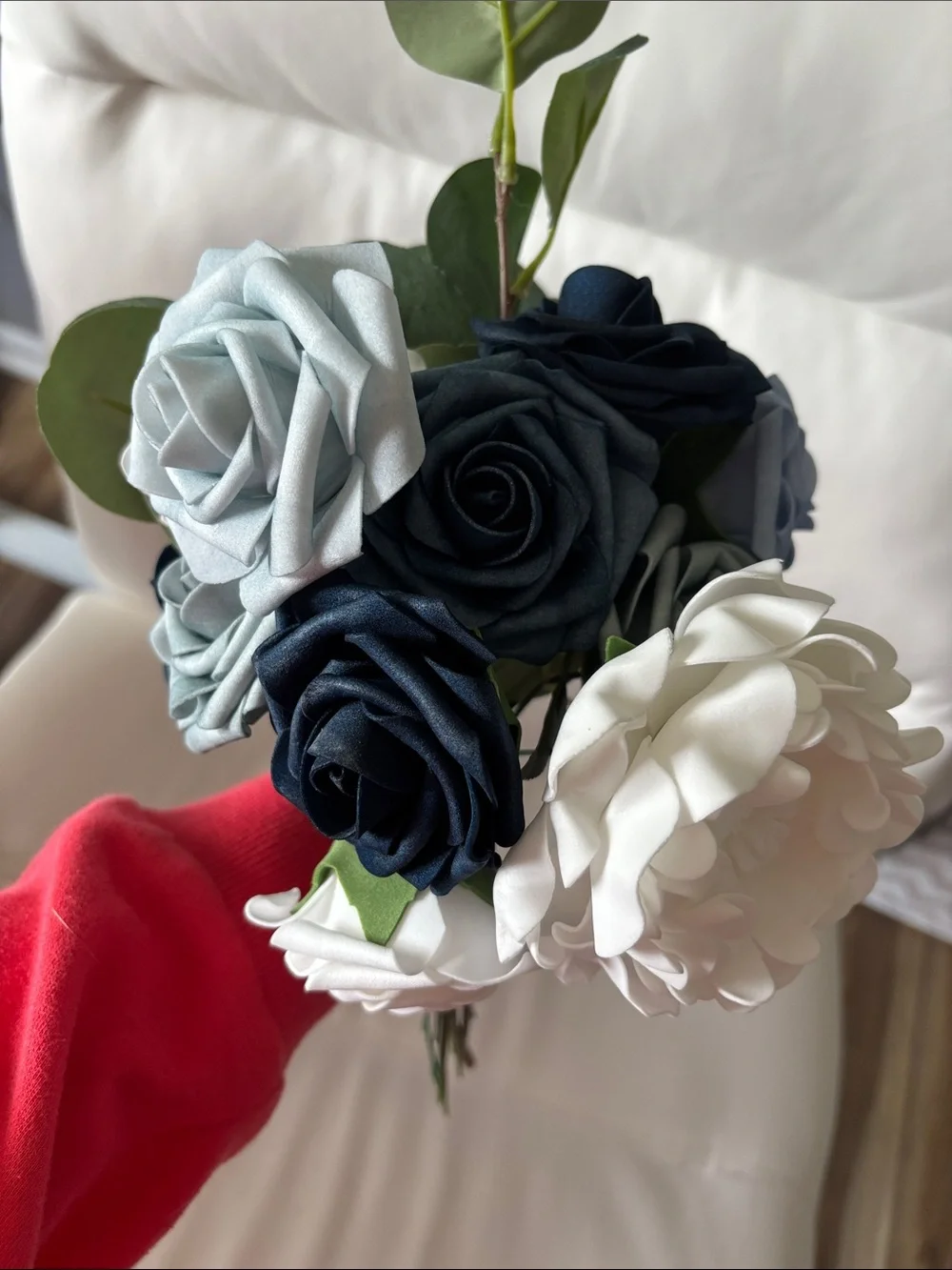 Elegant Navy, Light Blue & White Rose Bouquet -